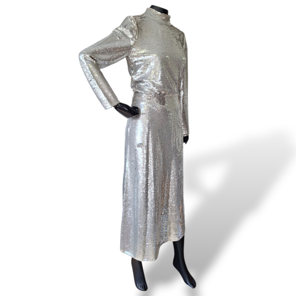 Cojunto Body e Saia NK Collection de Paetê Prata-40