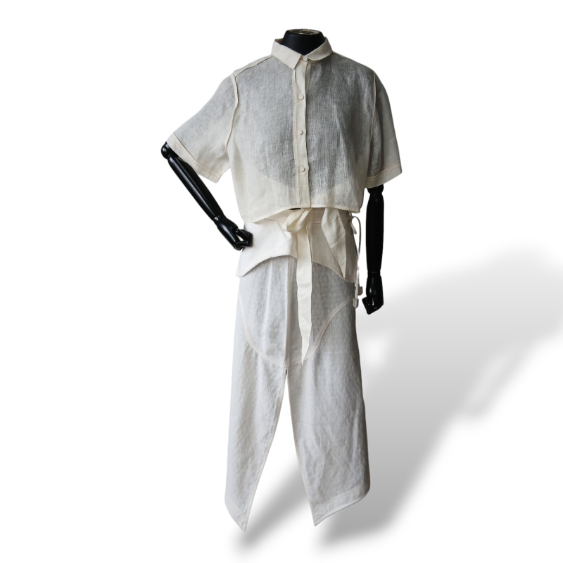 Conjunto De Goeye de Linho Cru Saia e Blusa -38