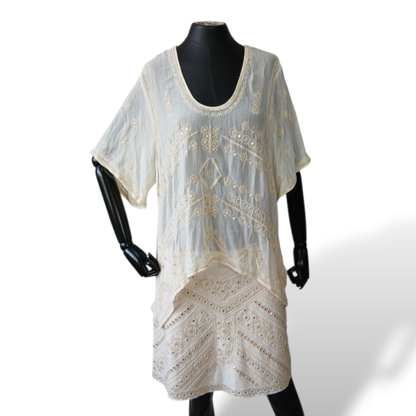 Conjunto Zara Bordado Off White - M/G