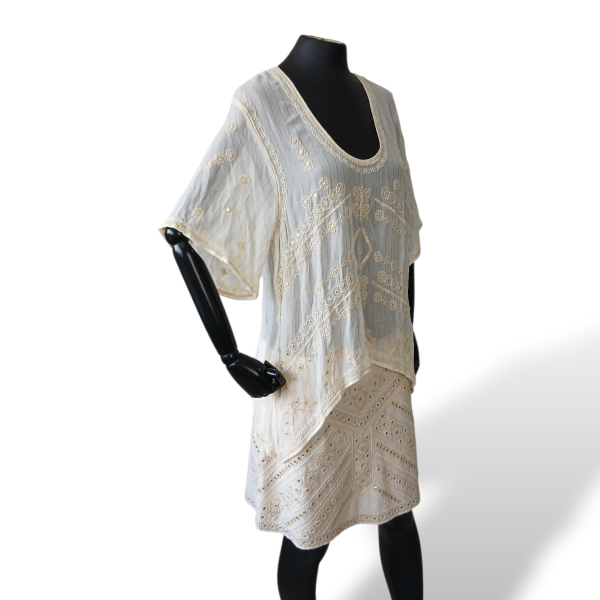 Conjunto Zara Bordado Off White - M/G