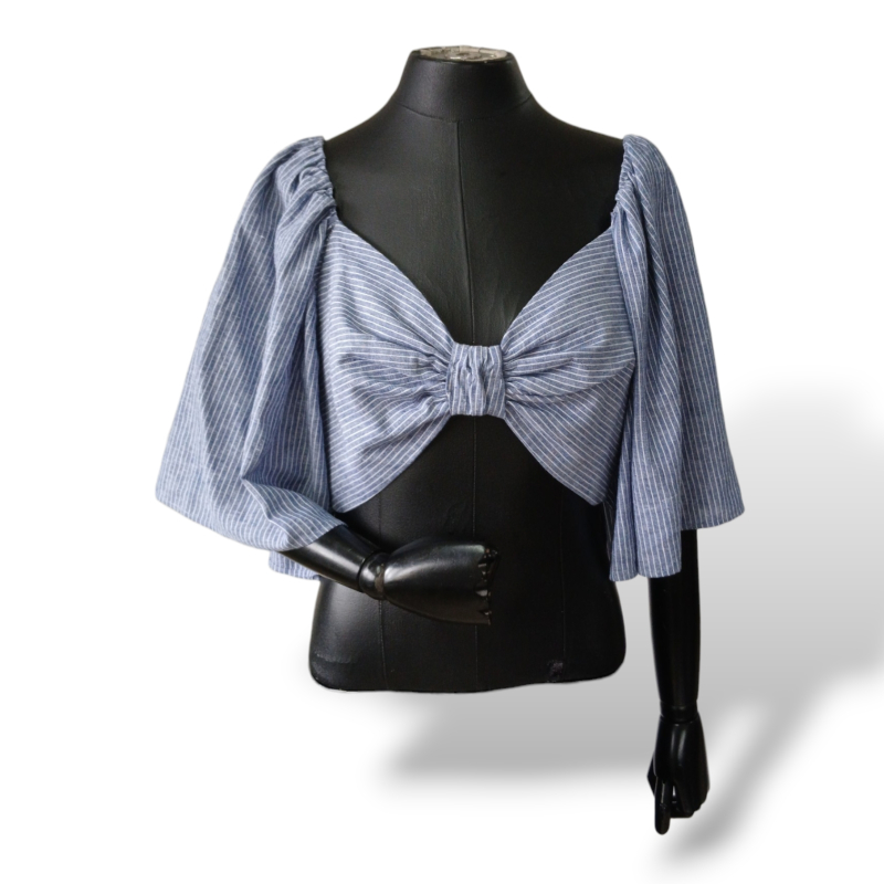 Cropped Paula Raia Listrado Azul e Branco - 38
