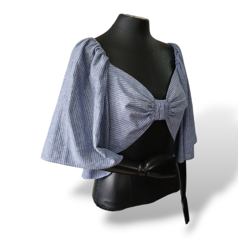 Cropped Paula Raia Listrado Azul e Branco - 38