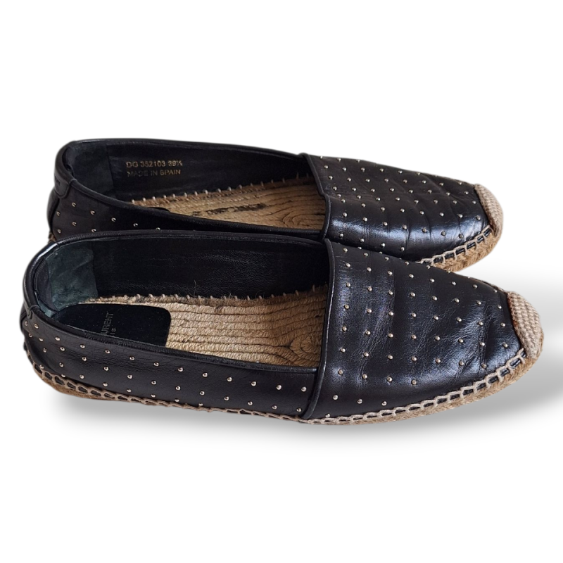 Espadrille Yves Saint Laurent Preta com Mini Tachinhas-38 Espadrille Yves Saint Laurent Preta com Mini Tachinhas-38