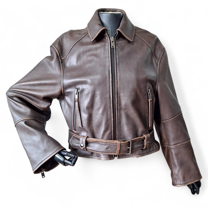 Jaqueta Max Mara em Couro Marrom Estonado - 36