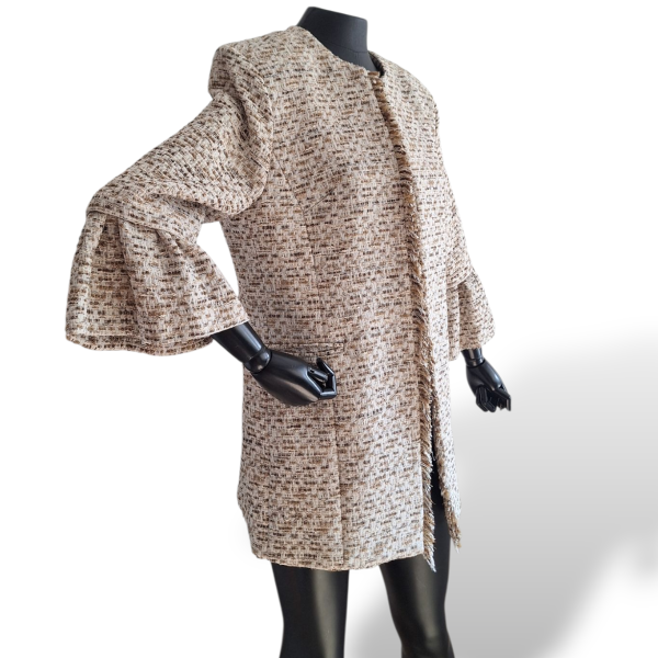 Casaco Mixed Tweed Off White e Marrom-40 Casaco Mixed Tweed Off White e Marrom-40