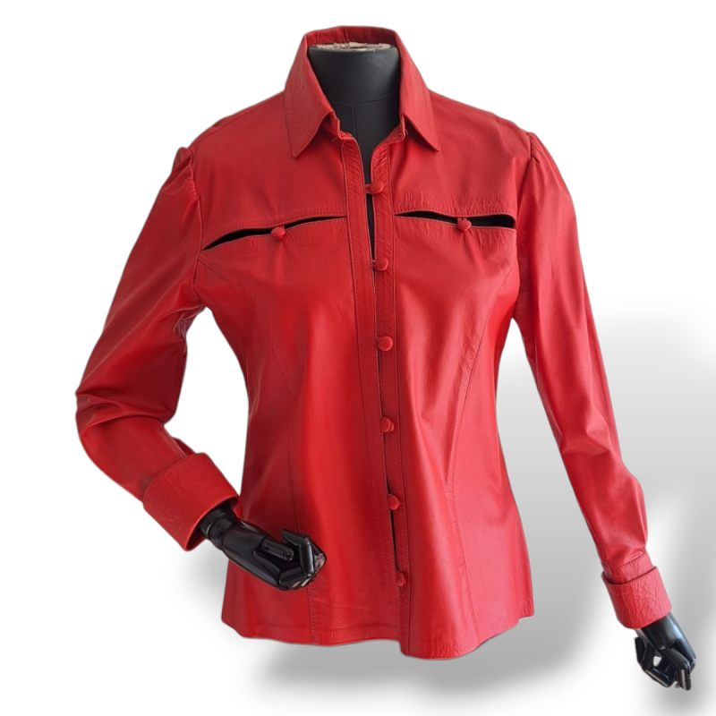 Camisa Renatta Gomes em Couro Vermelho-P Camisa Renatta Gomes em Couro Vermelho-P