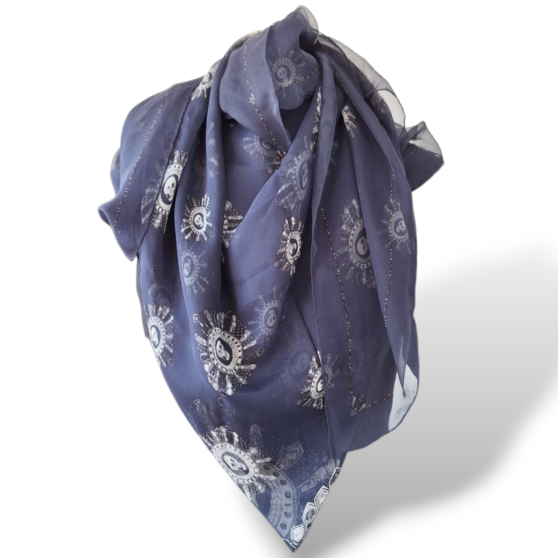 Lenço Alexander Mcqueen Azul Marinho Estampado de Seda Lenço Alexander Mcqueen Azul Marinho Estampado de Seda