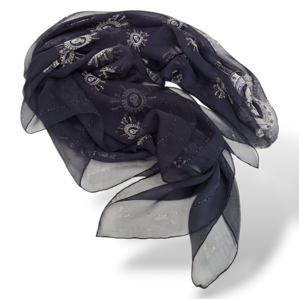 Lenço Alexander Mcqueen Azul Marinho Estampado de Seda