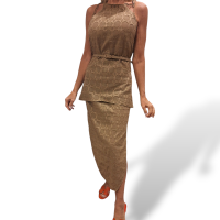 Vestido De Goeye Regata Macho Estampado Marrom com Cinto - 36