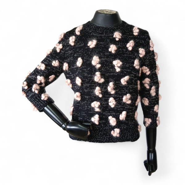 Malha Chloé Preta Pompom Rosa - PP