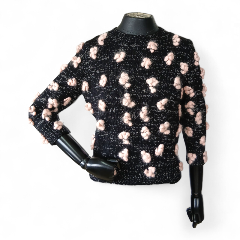 Malha Chloé Preta Pompom Rosa - PP