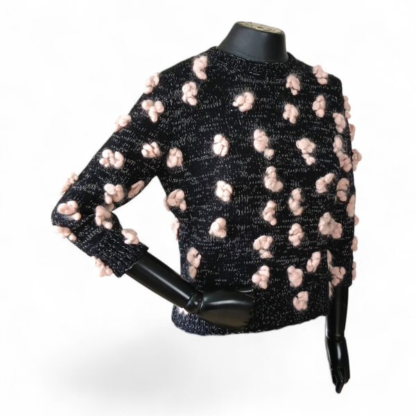 Malha Chloé Preta Pompom Rosa - PP