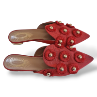 Mule Aquazzura Vermelha Aplicação de Flor-38 Mule Aquazzura Vermelha Aplicação de Flor-38