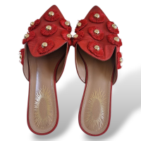 Mule Aquazzura Vermelha Aplicação de Flor-38 Mule Aquazzura Vermelha Aplicação de Flor-38