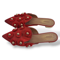 Mule Aquazzura Vermelha Aplicação de Flor-38 Mule Aquazzura Vermelha Aplicação de Flor-38