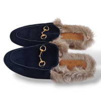 Mule Gucci Horsebit Preta com Pelinhos-38 Mule Gucci Horsebit Preta com Pelinhos-38