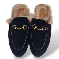 Mule Gucci Horsebit Preta com Pelinhos-38 Mule Gucci Horsebit Preta com Pelinhos-38