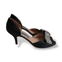 Peep Toe Salvatore Ferragamo em Cetim Preto com Laço-36