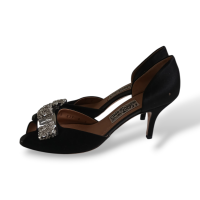 Peep Toe Salvatore Ferragamo em Cetim Preto com Laço-36