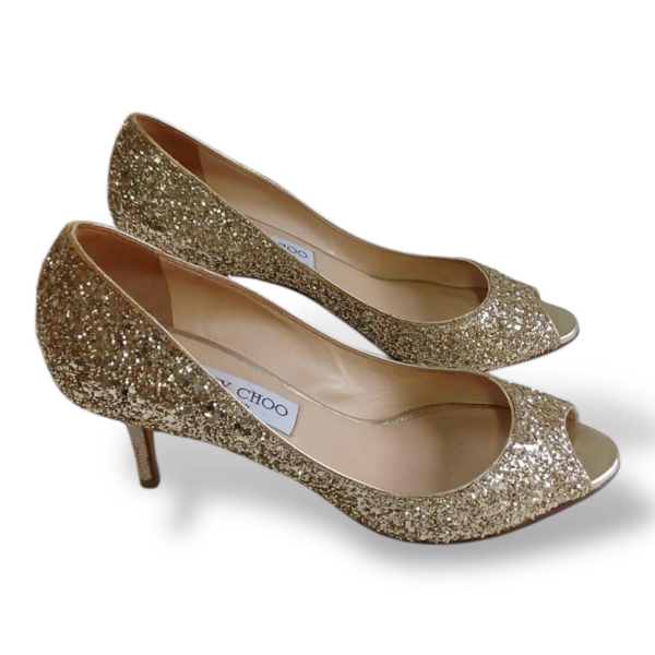 Peep Toe Jimmy Choo Dourado Glitter-35