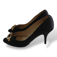 Peep Toe Jimmy Choo Preto de Cetim com Fivela-35
