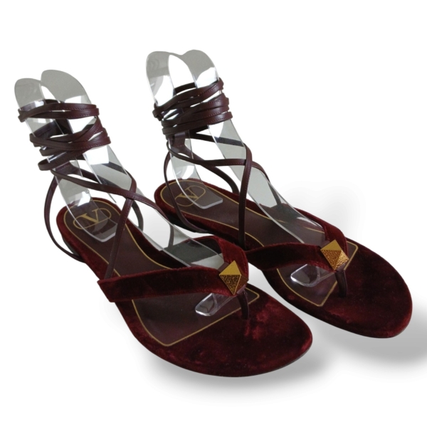 Rasteira Valentino Lace Up Veludo Vinho - 37 