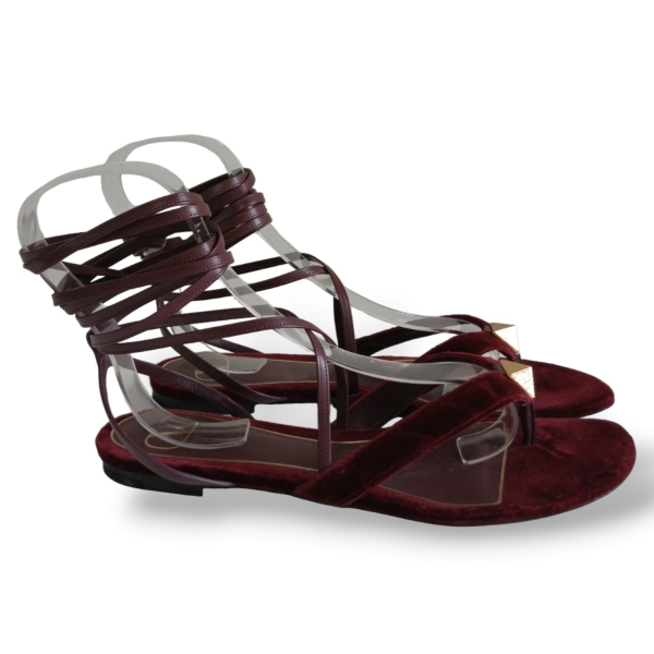 Rasteira Valentino Lace Up Veludo Vinho - 37 