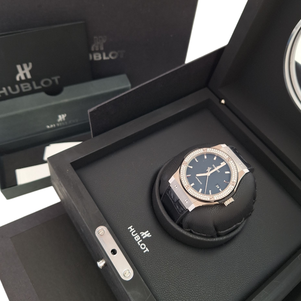 Relógio Hublot Big Bang 38mm em Aço com Brilhantes Pulseira em Croco Preta Relógio Hublot Big Bang 38mm em Aço com Brilhantes Pulseira em Croco Preta
