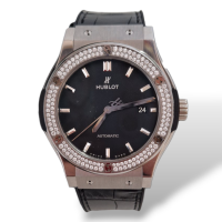 Relógio Hublot Big Bang 38mm em Aço com Brilhantes Pulseira em Croco Preta