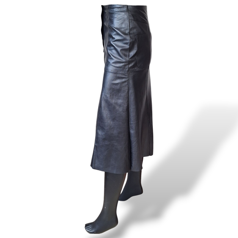 Saia Mixed Couro Preto com Botões-38