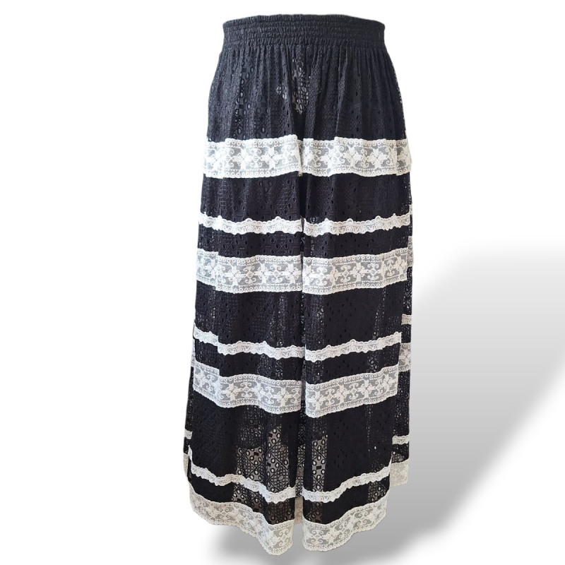 Saia NK Renda Listras Preto E Branco-34 Saia NK Renda Listras Preto E Branco-34
