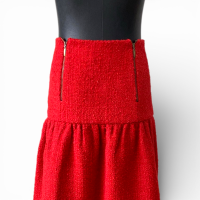 Saia Paula Raia em Tweed Vermelha com Franjas-38
