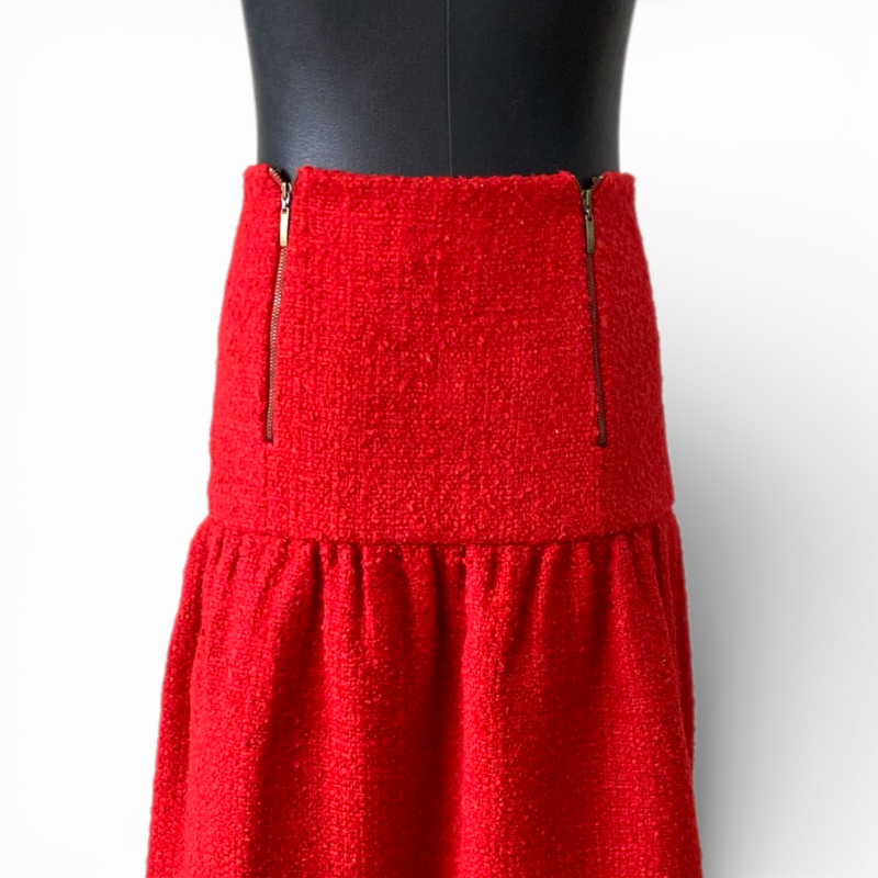 Saia Paula Raia em Tweed Vermelha com Franjas-38