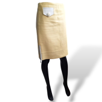 Saia Louis Vuitton de Couro Amarela Clara - 38