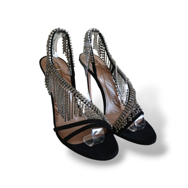 Sandália Aquazzura Wild Fringe Crystal Preta - 35 