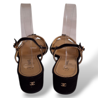 Sandália Chanel Camurça Preta Com Dourada -37