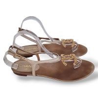 Rasteira Chanel Marfim Fivela Dourada CC - 38