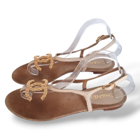 Rasteira Chanel Marfim Fivela Dourada CC - 38