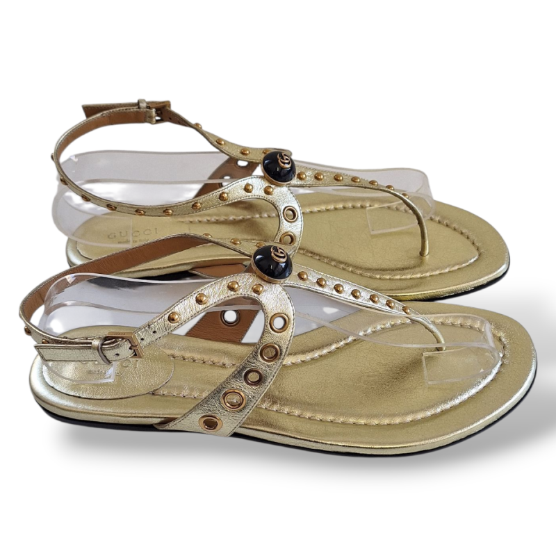 Rasteira Gucci GG e Ilhós Dourada-38 Rasteira Gucci GG e Ilhós Dourada-38