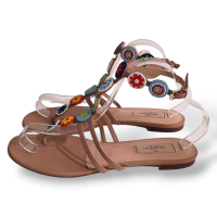 Rasteira Valentino Nude com Miçangas Coloridas - 37