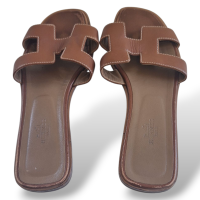 Rasteira Hermès Oran Caramelo-38 Rasteira Hermès Oran Caramelo-38