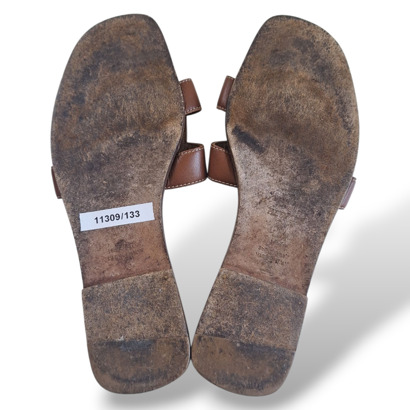 Rasteira Hermès Oran Caramelo-38