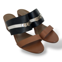 Sandália Hermès Avenue Marrom, Preta e Branca-38