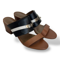 Sandália Hermès Avenue Marrom, Preta e Branca-38