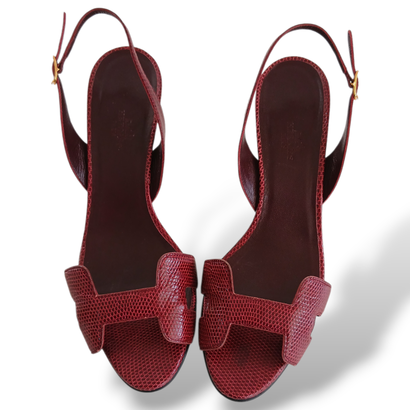 Sandália Hermès Oasis Lizard Cereja-38