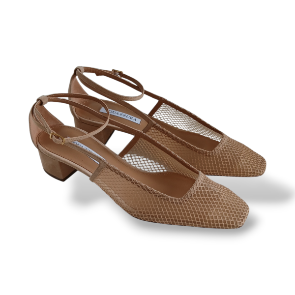 Sapato Aquazzura Tela Bege com Salto Bloco-38