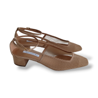 Sapato Aquazzura Tela Bege com Salto Bloco-38