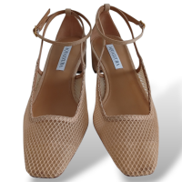 Sapato Aquazzura Tela Bege com Salto Bloco-38