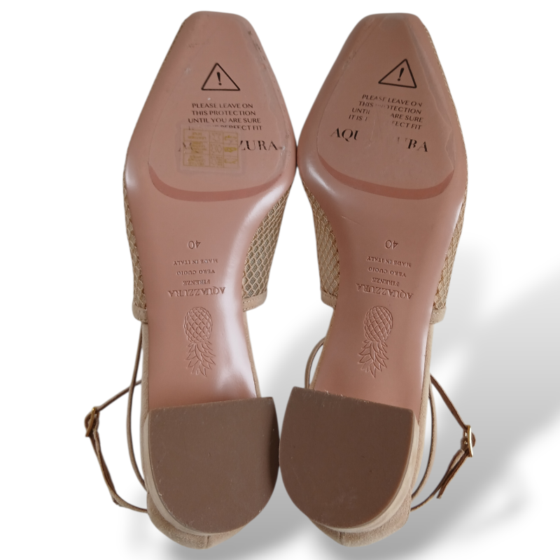 Sapato Aquazzura Tela Bege com Salto Bloco-38