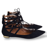 Sapatilha Aquazzura Belgravia Preto Camurça-39